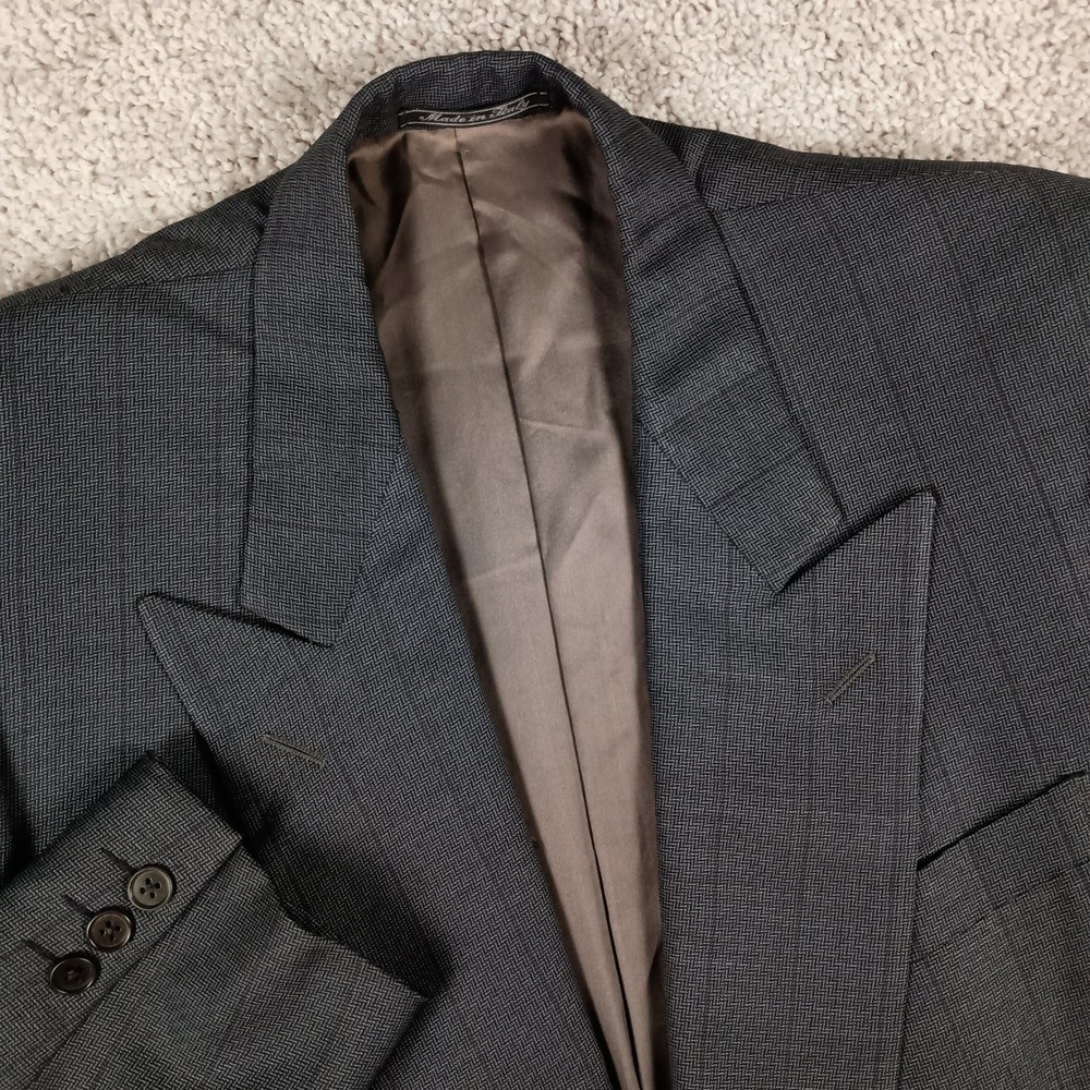 Ermenegildo Zegna 42R Mens Grey Wool Silk Pinstripe Double Breasted Blazer